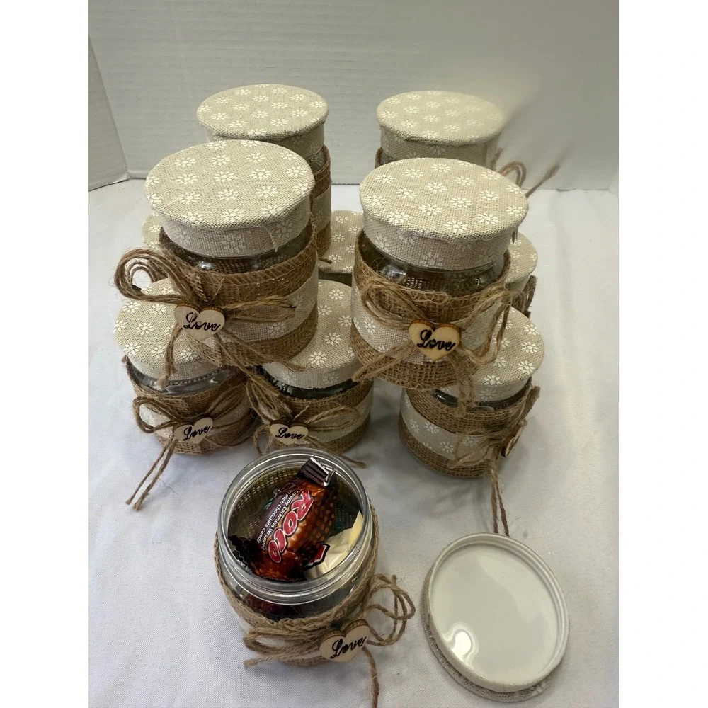 10 Mini plastic Jars Wedding Favors Party Bridal Shower Sweetheart Gifts